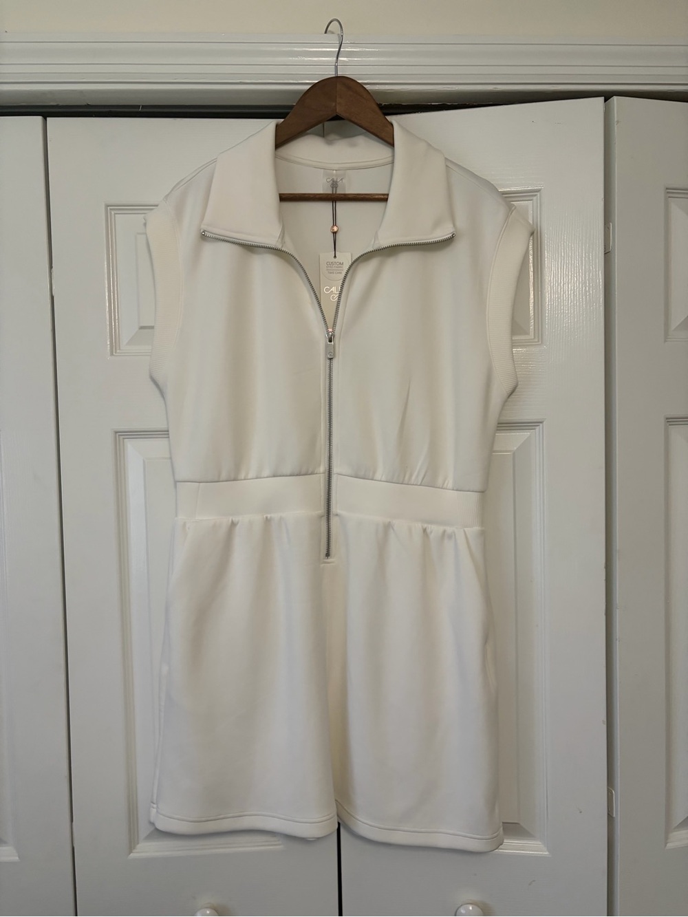 CALIA by Carrie Underwood Cream Zip-Front Sleeveless Mini Dress